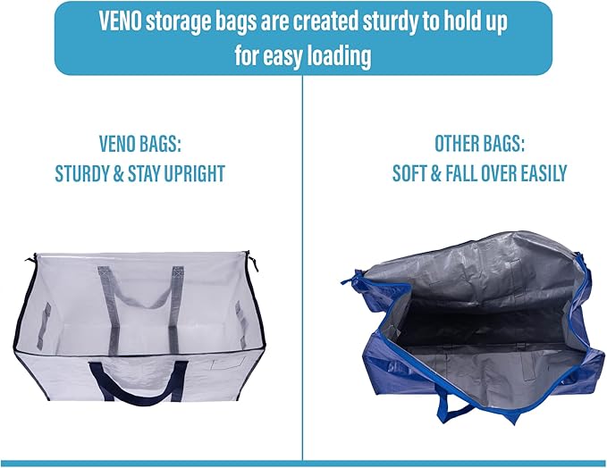 VENO 4 Pack Moving Bags, Heavy Duty, Moving Boxes Alternative, Packing Storage Supplies for Dorm Room Essentials with Zipper for Clothes, Extra Large Totes for Packaging (Clear, 4 Pack)