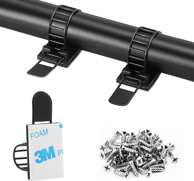 50Pcs Adjustable Adhesive Cable Management Clips, Nylon Cable Strap Ties Wire Clips Clamps Organizer with Strong Adhesive Tape, Extra Screw & Hole for Strong Fixation Home Office - 3.35 Inch Black