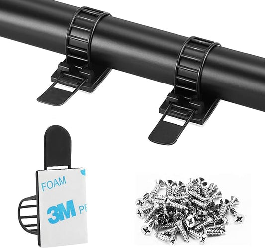 50Pcs Adjustable Adhesive Cable Management Clips, Nylon Cable Strap Ties Wire Clips Clamps Organizer with Strong Adhesive Tape, Extra Screw & Hole for Strong Fixation Home Office - 3.35 Inch Black