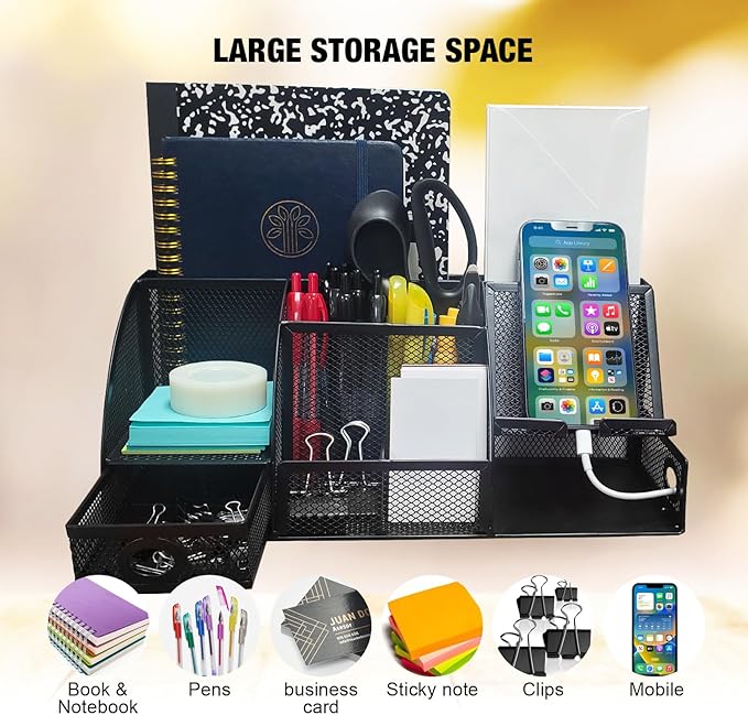 Mesh Desk Organizer Set Office Accessories - Desk Organization with multiple compartments for Desk Supplies, Desk Storage Organizer, Desktop Organizer with drawers, Desk Organizers and Accessories