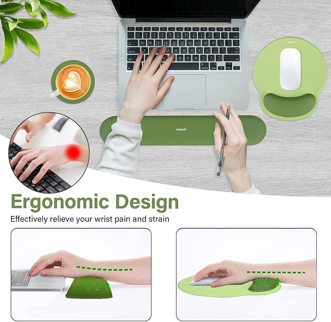 MOSISO Wrist Rest Support for Mouse Pad&Keyboard Set, Circle Curved Ergonomic Mousepad&Coaster Non-Slip Base Home/Office Pain Relief&Easy Typing Pad with Soft Cloth&Silicone Lining, Olive Green