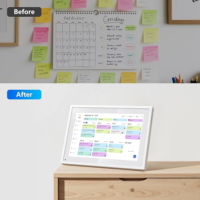Digital Calendar, 10.1 Inch Smart Electronic Desk Calendar & Chore Chart, Touchscreen Interactive Display for Family Schedules with Meal Planner & Picture Frame & Lists