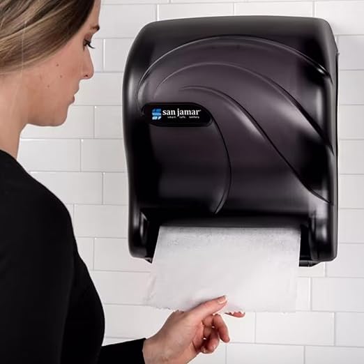 San Jamar Tear-N-Dry Essence Paper Towel Dispenser Automatic Dispenser for Bathroom, Kitchens, and Restaurants, Plastic, 10 x 14.75 x 12.25 Inches, Black