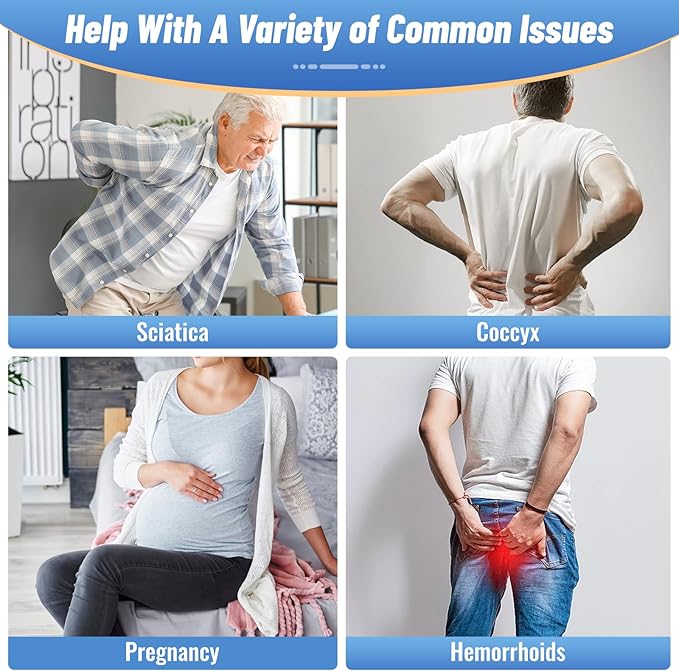 CloudBliss Donut Pillow Seat Cushion for Tailbone Pain Relief and Hemorrhoids, Memory Foam Chair Cushion for Postpartum Pregnancy, Seat Cushions for Men and Women for Home & Office, (Blue)