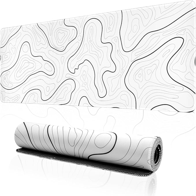 Large Gaming Mouse Pad for Desk, White Topographic Mouse Pad Desk Mat for Gaming Office, Long XL Mouse Pads Keyboard Pad Desk Pad for Computer Laptop 31.5''x11.8''