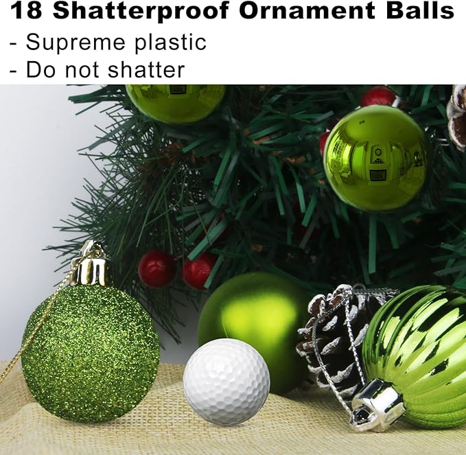Lime Green 2.5" Christmas Balls Christmas Tree Decoration Ornaments Shatterproof Hanging Balls for Birthday Halloween Holiday Wedding Decorations Set of 18pcs