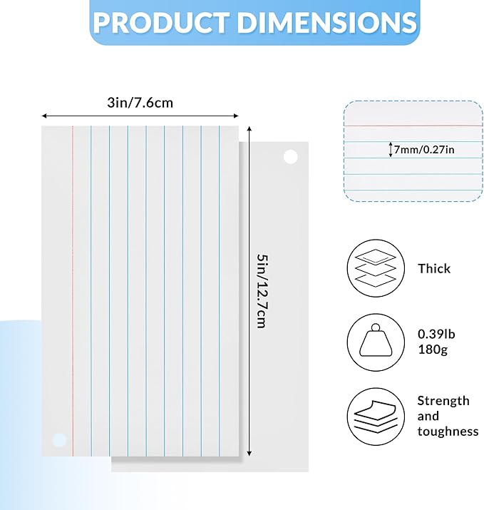 NEEWAY Heavyweight Ruled Index Cards 3x5, 200 Count Flash Cards with Rings and Cover, White Note Cards Lined for Home, Office