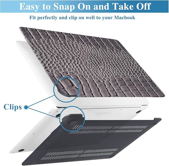 KEROM Compatible with Crocodile MacBook Air 15 Inch Case 2025 2024 2023 M4 M3 M2 A3241 A3114 A2941, Textured Elegant Luxury Aligator Skin Snakeskin PU Leather Hardshell & Keyboard Cover, Grey