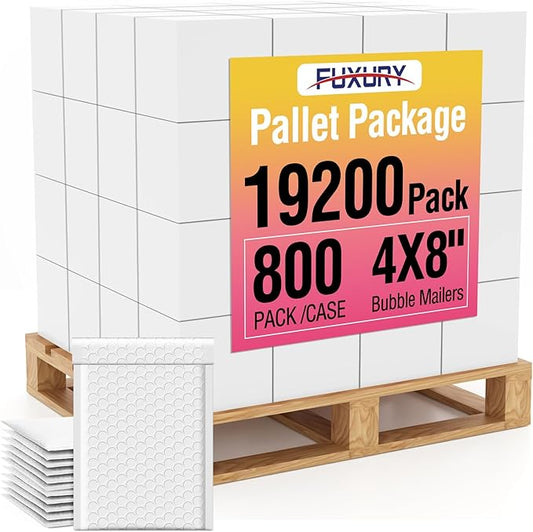 Fuxury Bubble Mailers 4x8" White Padded Envelopes 19200 Pack Bulk Strong Adhesion Full Pallet of Padded Mailers Thick Bubble Envelopes for Small Business Mailing Small Items,Jewelry,Makeup