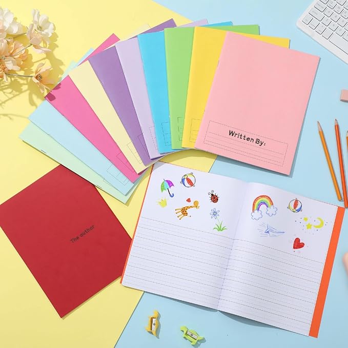 Henoyso 12 Pcs Primary Composition Notebook K-2 9 3/4 x 7 1/2 Inch Primary Journal, Back to School Supplies, Bulk Blank Writing Book for Kid to Write Draw Journal 60 Page Notebooks (Multicolored)