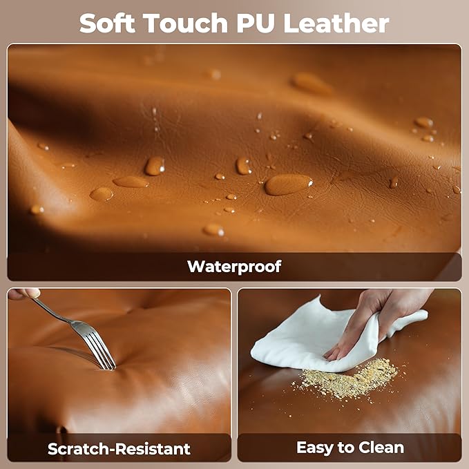 ovios Home Office Chair, Mid-Century Modern Faux PU Leather Chairs with Lumbar Support Comfy Thick Cushion, High Back Ergonomic Swivel Rolling Executive Armchair (Brown, PU Leather)