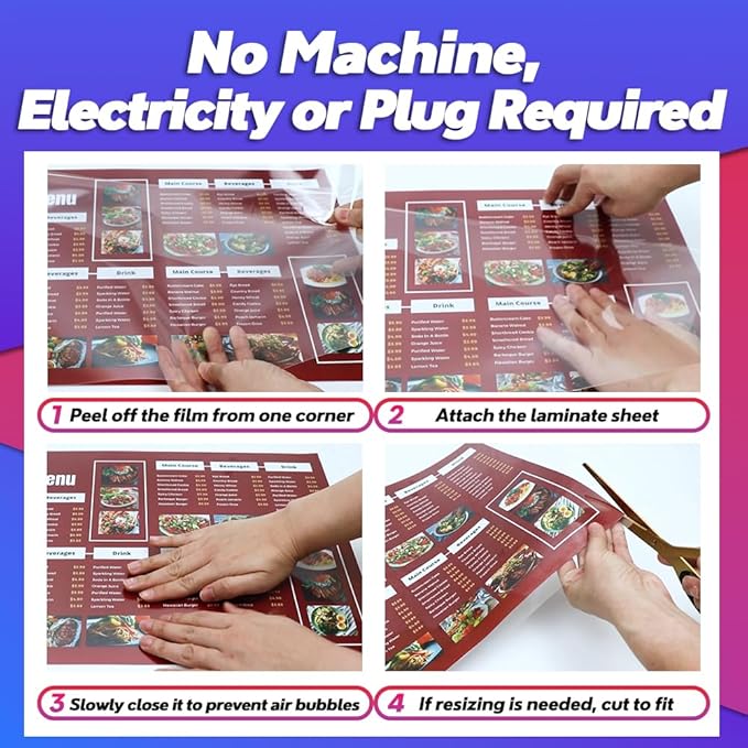 Self Adhesive Laminating Sheets 12.3x17.1 inches, 10 Pack, 4mil Thickness, No Heat or Machine Needed, Waterproof, Self Sealing, Easy Peel and Stick, Heavy Duty Clear Glossy Finish, by VIOLETTO