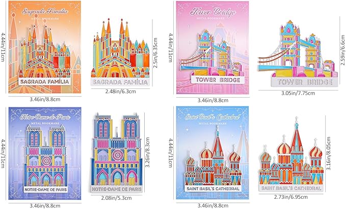 4pcs Metal Bookmarks with Transparent Design, Cute Book Marks for Readers, Aesthetic Book Markers for Kids, Teens, Teachers, Students, Book Accessories Gifts for Book Lovers, Reading Women and Men