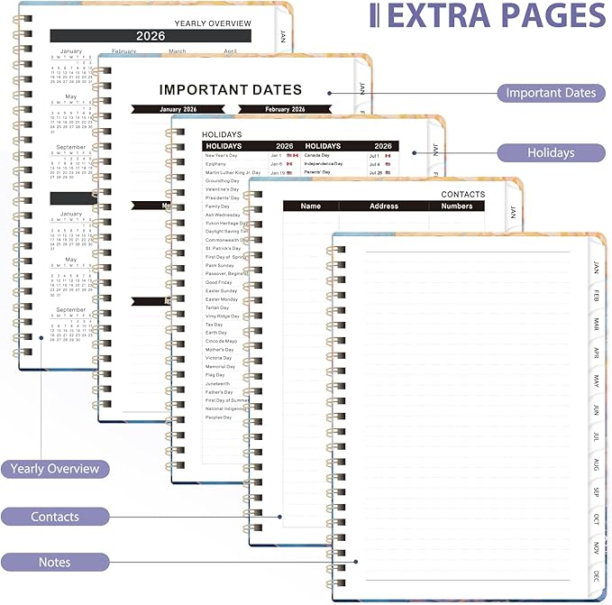2026 Planner, Weekly and Monthly Calendar Agenda Book, Jan 2026 - Dec 2026, Hardcover Planning Academic Planner for Office School Supplies and Desk Accessories - A5 (6.3'' x 8.5'')