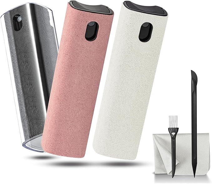 walrfid 3Pcs Car Screen Cleaner, Computer Screen Cleaner Spray and Wipe, Laptop Cleaner Kit for Cleaning iPad, iPhone, Cellphone, MacBook, Car Display, Electronic Device Screen, Grey Pink Cream