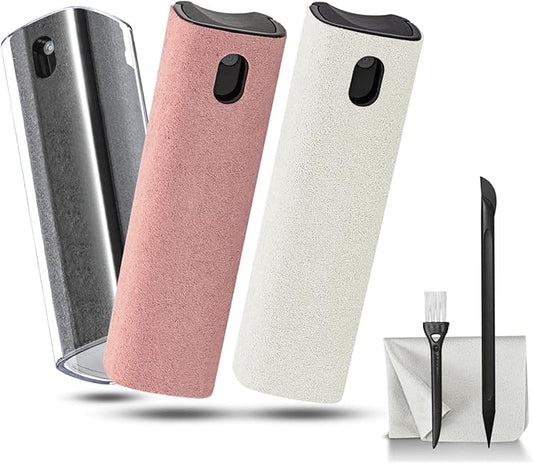 walrfid 3Pcs Car Screen Cleaner, Computer Screen Cleaner Spray and Wipe, Laptop Cleaner Kit for Cleaning iPad, iPhone, Cellphone, MacBook, Car Display, Electronic Device Screen, Grey Pink Cream