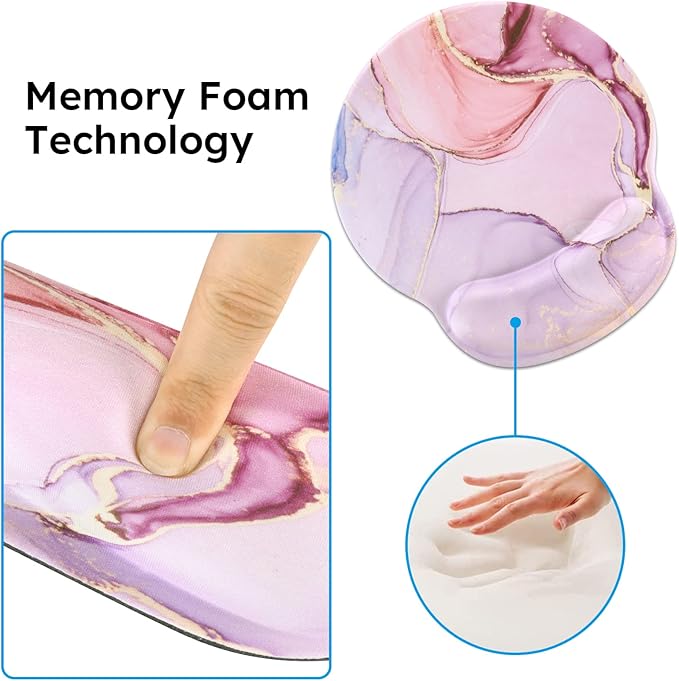 iCasso Desk Mat, Gaming Mouse Pad Wrist Support Set,4in1 XXL Large Mousepad + Keyboard Wrist Rest+Mouse Wrist Rest+Coaster Set with Ergonomic Design for Home Office Table Computer-Glitter Marble