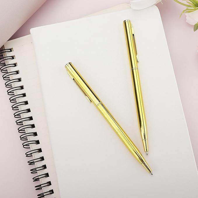 3 Pack Slim Ballpoint Pens Black ink Medium Point 1.0 mm Writting Pen, Great Gift for Wedding Business Office Students Teachers Christmas (Gold)