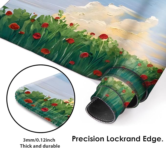 Galdas Gaming Mouse Pad XXL XL Large Long Extended Big Mousepad Non-Slip Rubber Keyboard Mouse Pad with Stitched Edges for Laptop Home Office (31.5x11.8x0.08 Inch) … (Cure Red Flower)