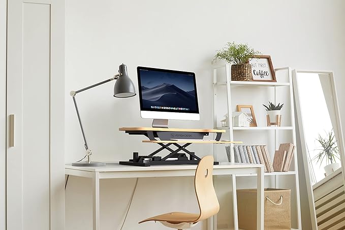 VERSADESK® PowerPro™ 36” x 31” Corner Standing Desk Converter | 36 Inch Electric Adjustable Desk Riser - Sit or Stand w/programmable Controller, Keyboard Tray & USB Hub, Maple