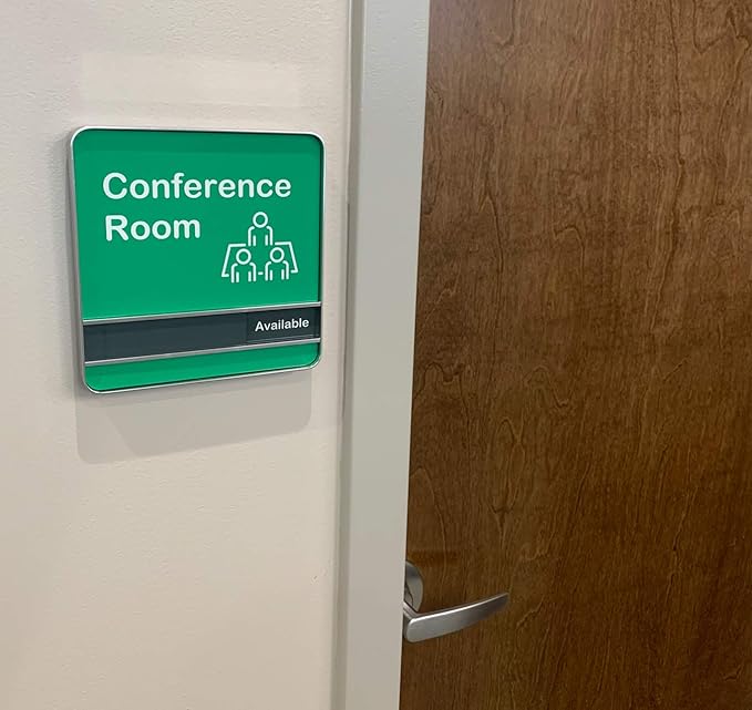 NapTags Conference Room Slider Signs (Bright Green - Silver Frame, 8" x 8")