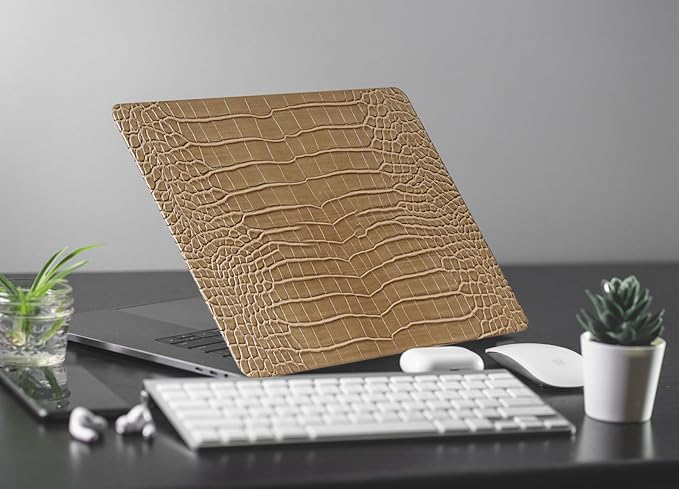 KEROM Compatible with Crocodile MacBook Air 13 Inch Case 2025-2022 M4 M3 M2 A3240 A3113 A2681, Textured Elegant Luxury Aligator Skin Snakeskin PU Leather Hardshell Case & Keyboard Cover, Brown