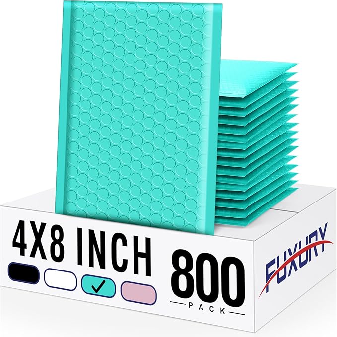 Fuxury Teal Bubble Mailers 4x8" 800 Pack, Waterproof Padded Envelopes Self Seal Bubble Envelopes, Padded Mailers for Small Business, Envelope Mailers Usable Size 4x7"
