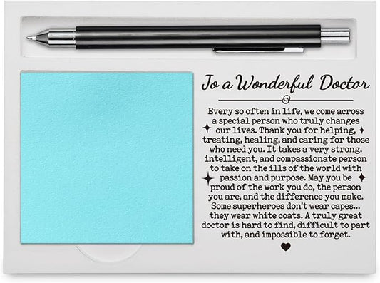 Doctor Appreciation Gifts for Women Men, to a Wonderful Doctor Quote Desk Decor, Office Self-Stick Note Pad Holder YBB06
