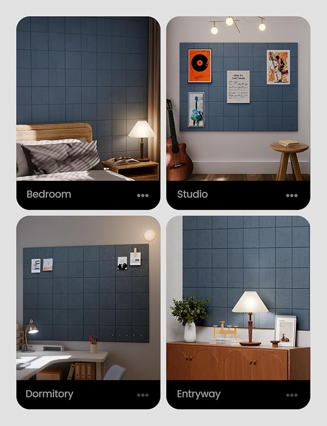 Large Felt Bulletin Board 48" x 36" Cork Board Alternative-12 Pack with 70 Safe Removable Adhesive Tabs, Cork Boards for Walls Cork Board for Home Office Classroom Pin Board-Denim Blue