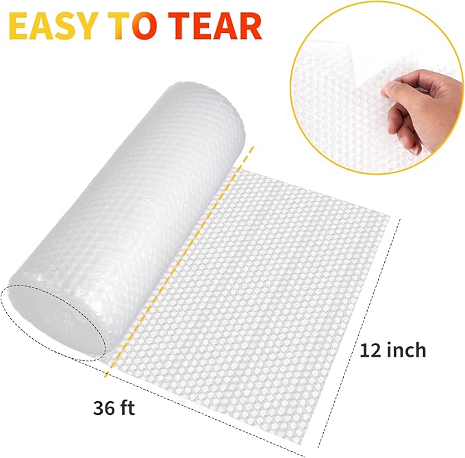 Bubble Cushioning Wrap 2 Pack 12 Inch x 72 ft Bubble Wrap for Packing，Moving Boxes and Shipping for Your Business，Perforated Every 12 in.Suitable for Filling Packaging Boxes.