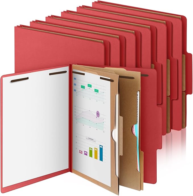 Skyygemm 12 Pcs Classification Folders Letter Size, 2 Pocket Dividers Pressboard File Folder with Fasteners, Expanding File Organizer Bulk for Teachers, Clergy, Office, Church, Christmas (Red)