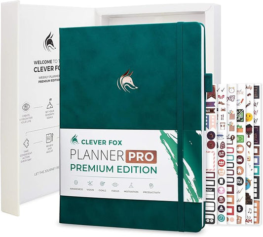 Clever Fox Planner Pro Premium – Luxurious Weekly & Monthly Planner with Budget Organizer for Productivity & Goals, Undated, A4 (Teal)