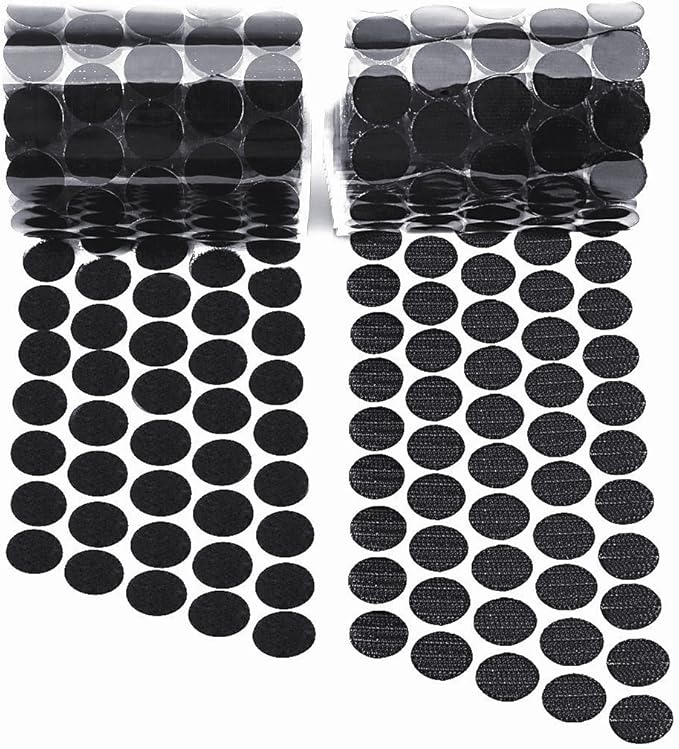 Self Adhesive Dots, Strong Adhesive 1200pcs(600 Pairs) 0.59 inch Diameter Sticky Back Hook Nylon, Loop Strips with Waterproof Sticky Glue Tapes for Classroom, Office, Home(Black)