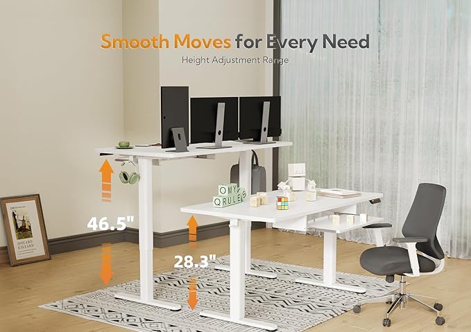 Claiks Standing Desk with Keyboard Tray, Electric Standing Desk Adjustable Height, 48x24 Inches Sit Stand up Desks with Splice Board, Raising Desks for Home Office, White