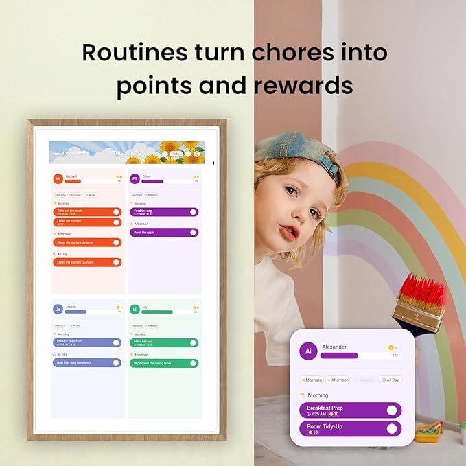 ApoloSign 27” Digital Calendar: Dual Mode Calendar with Google Play & Multi-calendar Sync, Electronic Planner & Chore Chart, Smart Touchscreen, Interactive Display for Family Schedules (Teak Wood, 27-inch)