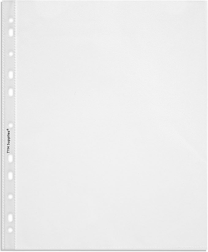 TYH Supplies 50 Pack Clear Sheet Protectors for 3 Ring Binder | 8.5 x 11 Inch | Non-Glare Standard 11 Hole Plastic Page Protectors for Home, Office, and School | Top Loader Plastic Sleeves