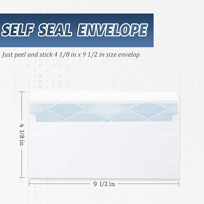 Yeplan 100PCS #10 Envelopes Letter Size Self Seal Business Envelopes No Window Security Mailing Envelopes Size 4-1/8 x 9-1/2 Inch - White 24LB Paper