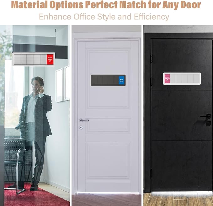 Office Door Signs-6 Options Door Signs -In A Meeting Sign/Out Of Office/Do Not Disturb/Working From Home/Please Knock/Back Soon Privacy Slider Sign for Meeting & Conference Room Black