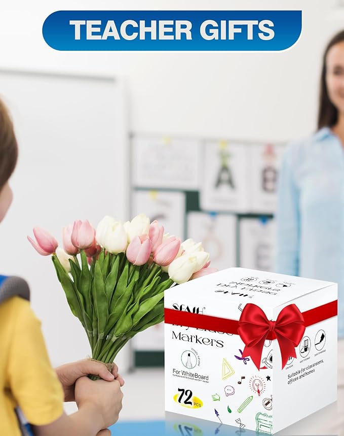 SFAIH Dry Erase Markers Chisel Tip with Magnetic Whiteboard Eraser, 36 Bulk 12 Assorted Colors White Board Markers for Teachers, Versatile Lines, 1s Quickly Dry, Perfect for Classroom and Office