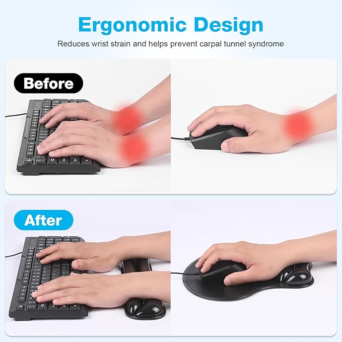 Gel Mouse pad & Keyboard Wrist Rest Set, Ergonomic Keyboard and Mousepad with Wrist Support, Keyboards Wrist Rest, Computer Keyboards Pad, Cooling Gel Black