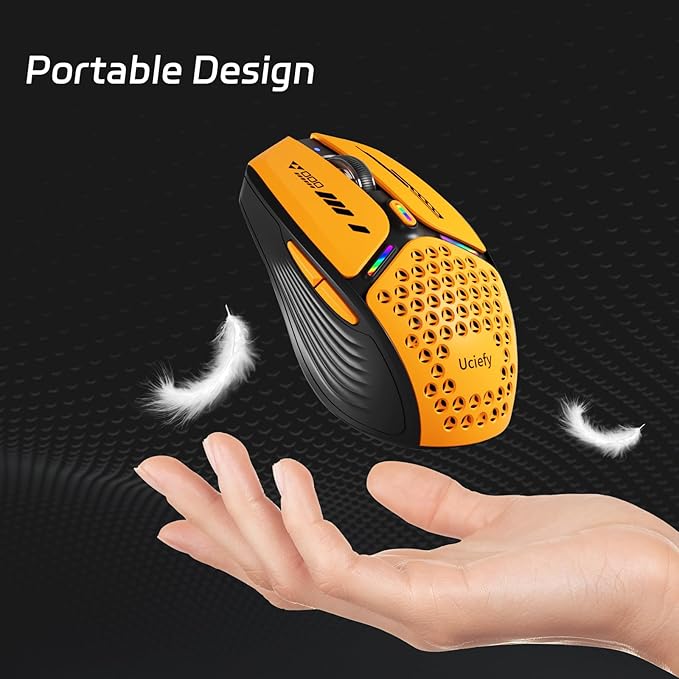 Uciefy Bluetooth Wireless Mouse, (BT5.0/5.1+2.4GHz) USB C Rechargeable LED Mouse Battery Level Visible, Honeycomb Magnetic Shell Cover with USB Receiver & Type-C Adapter for Laptop/PC/Mac/iPad -Orange