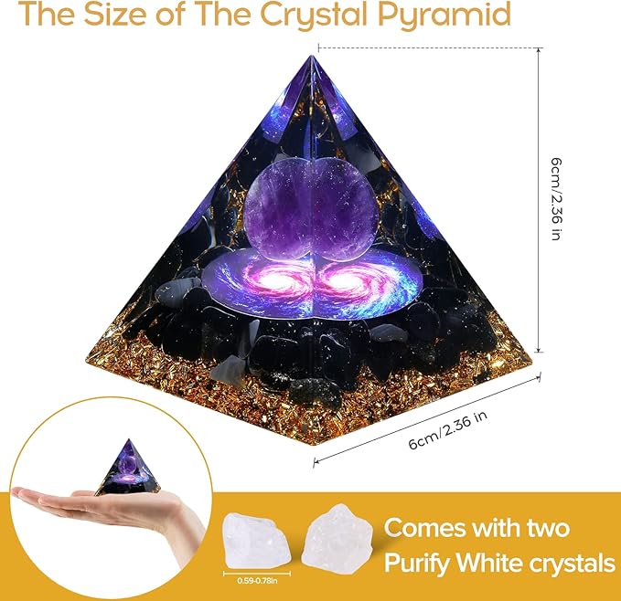 Hopeseed Orgone Pyramid for Positive Energy, Orgonite Amethyst&Obsidian Healing Crystal Pyramids for Reduce Stress Chakra Reiki Healing Meditation Attracts Lucky and Success