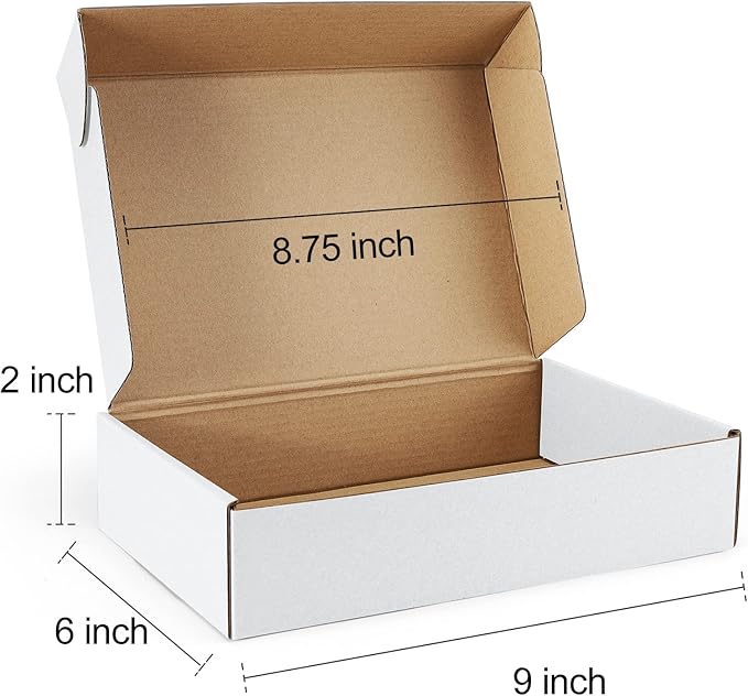 Shipping Boxes 9x6x2 inches White Small Mailing Boxes 25 Pack Cardboard Corrugated Box Mailers