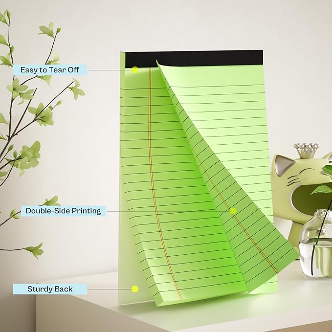 Legal Pads 5x8 12 Pack Note Pads College Ruled Notepad Pink/Green/Blue Perforated Small Legal Pads 80GSM Notepads 30 Sheets Writing Pads Line Paper Pad for School, College, Office, Business