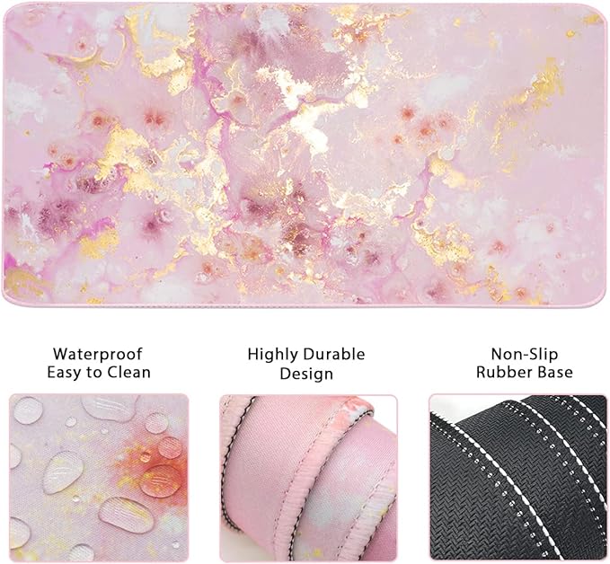 Keyboard Wrist Rest Large Mouse Pad Wrist Support for Computer, 4 in 1 Memory Foam Keyboard Pad Desk Mat Ergonomic Hand Rest Wrist Cushion for Home Office Gaming - Pink Gold