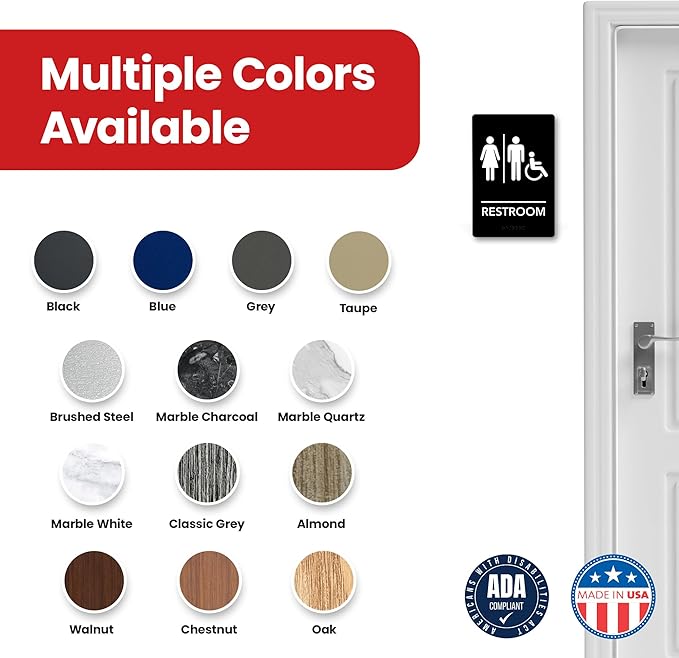 Promot Unisex Handicap Bathroom Sign – ADA Braille Restroom Sign for Business, Self-Adhesive, 9" x 6", Commercial Door Signage, Office Wall Decor - Black