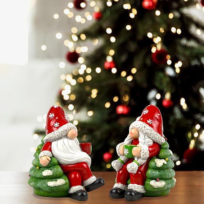 Christmas Gnome Decorations for Home 2 PCS Xmas Tree Figurines Indoor Collectible Table Decor Cute Holiday Ornaments for Holiday