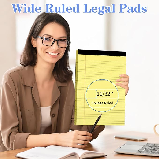 WINKIO Yellow Legal Pads, 3 Pack Writing Pads 8.5 x 11 inch, Micro Perforated Notebooks with Sturdy Back, Wide Ruled, 30 Sheets Per Writing Pad for School, College, Office, Professional