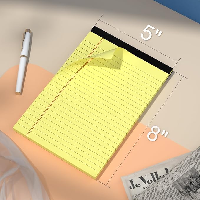 5" x 8" Yellow Legal Pads Writing Pads 12 Pack of Notepad 80gsm Paper Small College Ruled Note Pads Perforated Memo Pads 30 Sheets Yellow Paper Pad