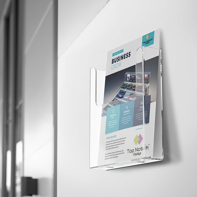 Acrylic Brochure Holder for Wall Mounting, Clear Display for 8.5" x 11" Flyers, Literature Holder for Magazines, Pamphlets, Menus, Includes Screws & Plastic Anchors – Pack of 2